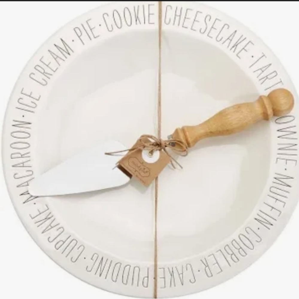 Mudpie dessert serving dish 12×12 round ceramic w server wood